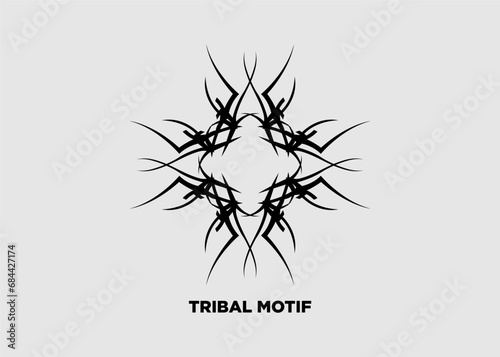 Vector illustration of tribal floral symmetrical black mandala