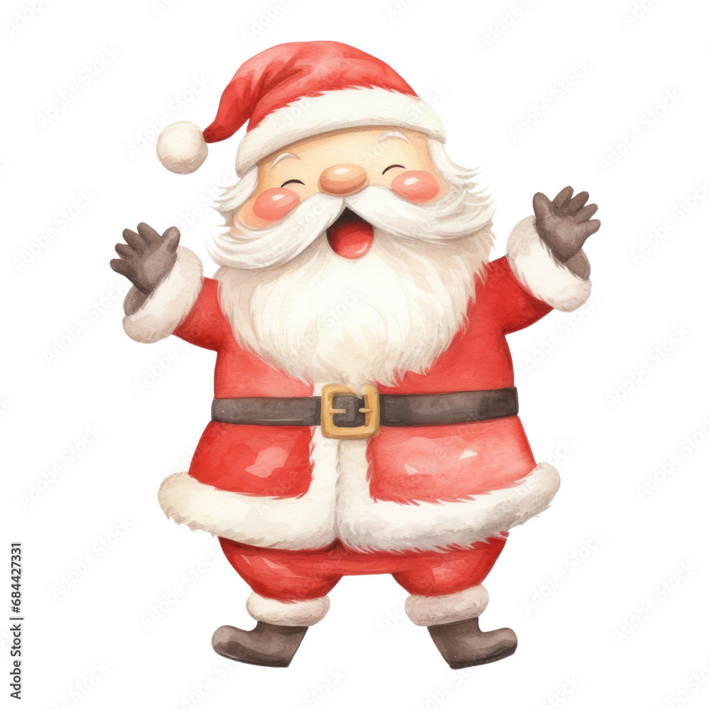 Watercolor Cute Santa Claus Character. Happy Santa Claus Clipart. Hand Drawn Santa Claus Illustration.