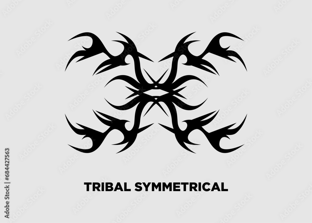 Vector illustration of tribal symmetrical black sharp wave pattern Vector illustration of tribal symmetrical black sharp wave pattern