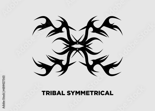 Vector illustration of tribal symmetrical black sharp wave pattern