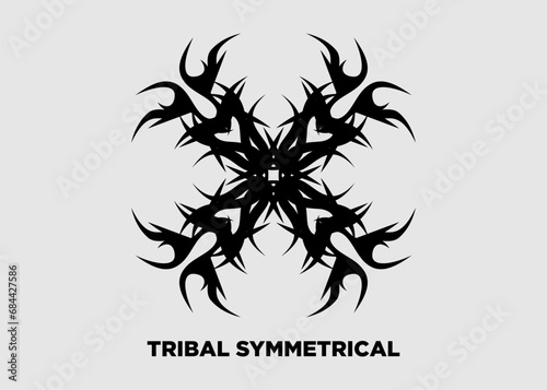 Vector illustration of tribal floral symmetrical black mandala