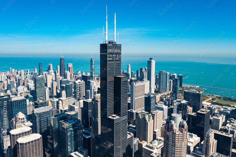 Naklejka premium Drone Photograph of the Chicago Skyline