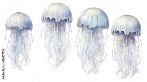 Set of watercolor jellyfish illustration on white background