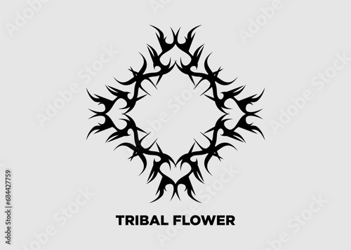 Vector illustration of tribal floral symmetrical black mandala