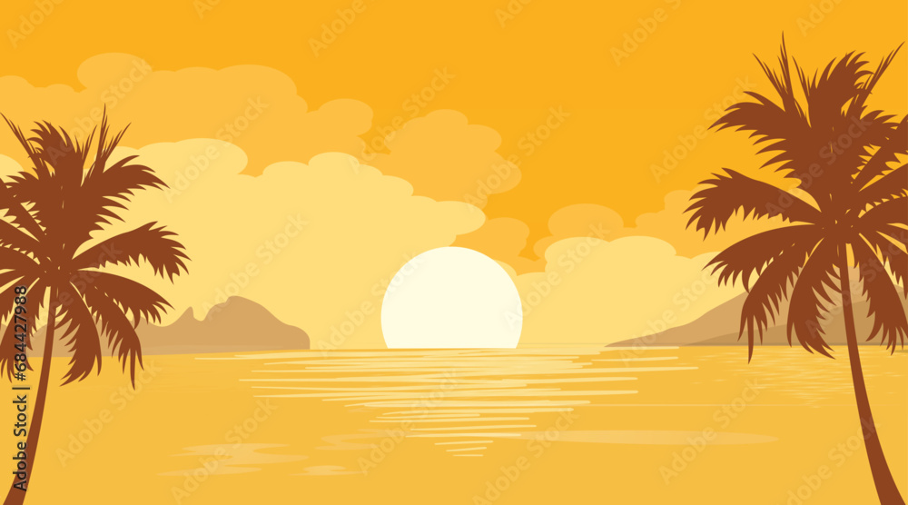 flat summer beach sunset tree landscape background
