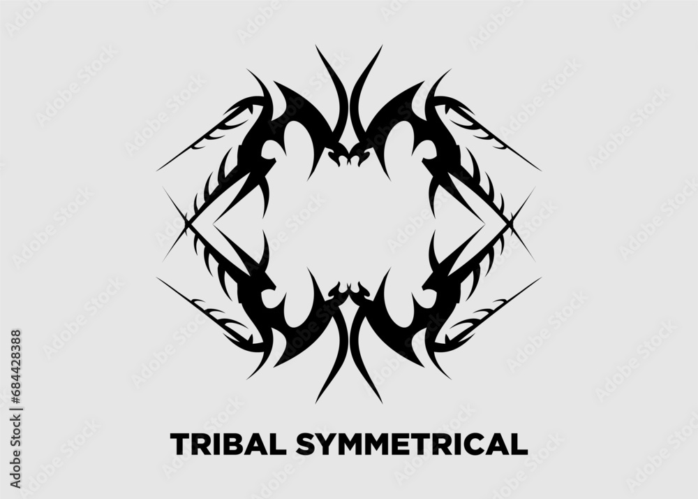 Vector illustration of tribal symmetrical black sharp wave pattern Vector illustration of tribal symmetrical black sharp wave pattern