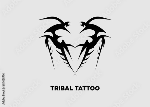 Vector illustration black tribal tattoo dragon head character