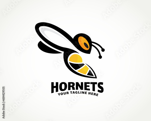 Flying bee speed attack sport logo design template illustration inspiration
