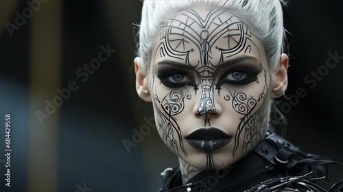 Close-up portrait of a woman who has carnival makeup