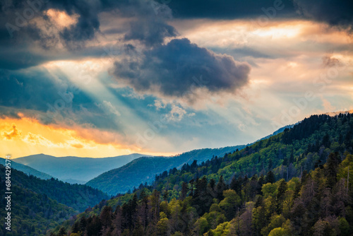 Wallpaper Mural Sun rays breaking through at sunset after a storm in the Smoky Mountains Torontodigital.ca