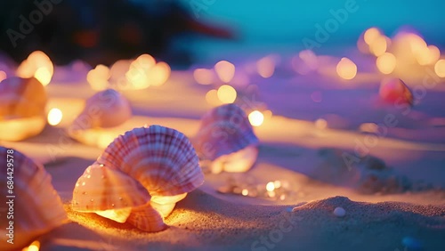 Closeup of the seashell pathway lights also reveals tiny holes and crevices in the shells, where small sea creatures like hermit crabs and snails may have once called home. photo