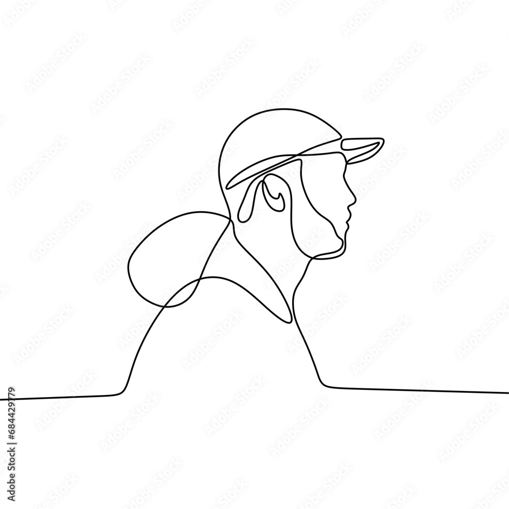 Single Continous Line Art of Man With Hat Single Continous Line Art of Man With Hat