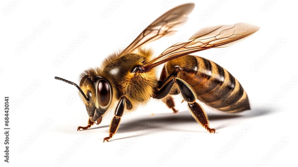 Bee isolated on white background. Apis mellifera. Macro Bee isolated on white background. Apis mellifera. Macro