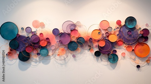 An abstract 3D wall installation inspired by the cosmos, incorporating cosmic hues and celestial patterns for an ethereal atmosphere.