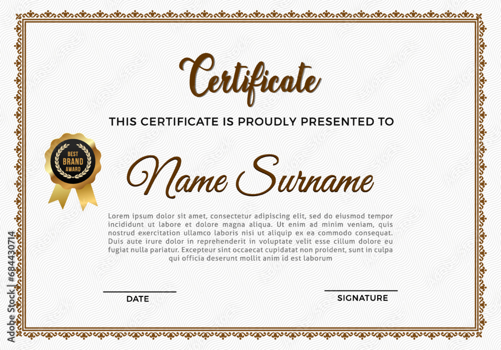 Modern Certificate template design. Clean modern certificate, Diploma Certificate vector template, achievement certificate with badge.