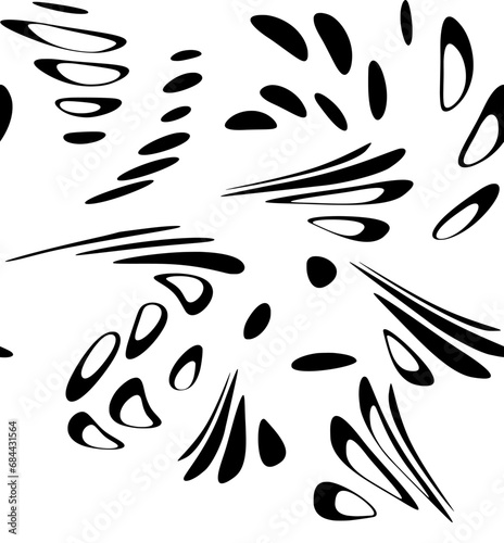 Seamless pattern with chaotically twisted groups of dots, droplet outlines or foliage on a transparent background. Vector. 