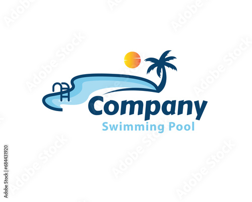 beach view swimming pool logo symbol design template illustration inspiration