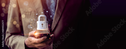 Cyber security concept, Lock icon and internet network security technology. screen padlock and encryption, develop software of data protection reduce the vulnerability in their network, technology