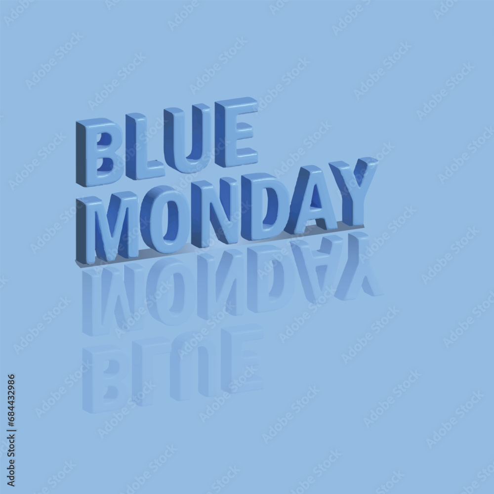 Monday blues, tired and fear of routine office work, depression. Blue Monday concept. Realistic 3d object cartoon style. Vector colorful illustration.