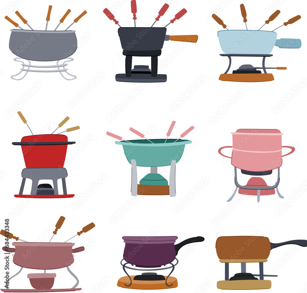 fondue set cartoon. dip swiss, pot melted, hot dinner fondue sign. isolated symbol vector illustration fondue set cartoon. dip swiss, pot melted, hot dinner fondue sign. isolated symbol vector illustration