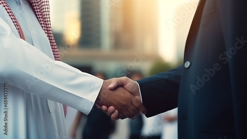 Arab businessman shaking hands with businessman. photo