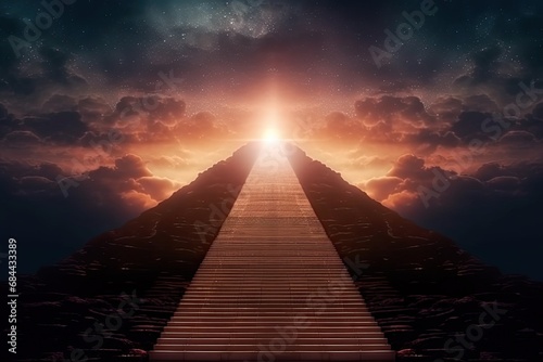 Stairway leading up to Heaven with the big door gate at the end, Generative AI