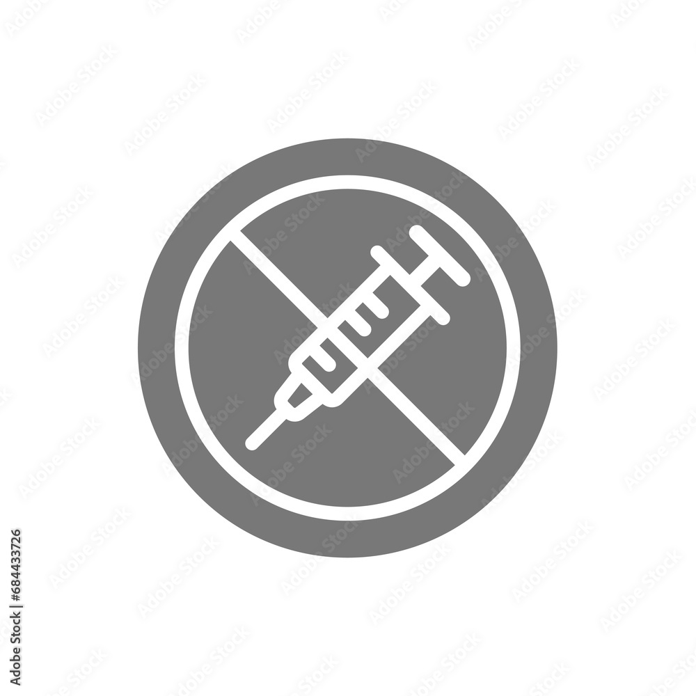 No drugs with syringe vector prohibition sign. Drug free black circle icon. No drugs with syringe vector prohibition sign. Drug free black circle icon.