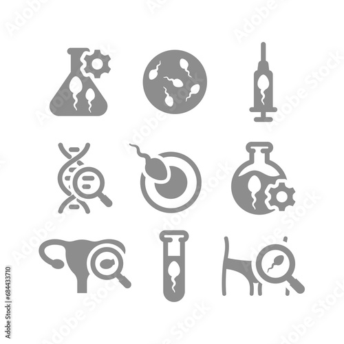 In vitro diagnostic, fertilization and insemination vector icons. Sperm in test tube, fertility therapy and examination icon set.