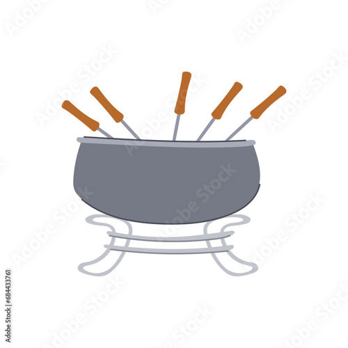 melted fondue cartoon. hot dinner, dipping party, baguette cooking melted fondue sign. isolated symbol vector illustration