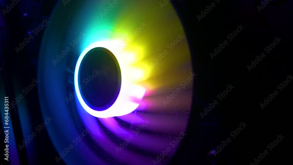 RGB CPU or PC fan running and rotating fast in speed Stock Video