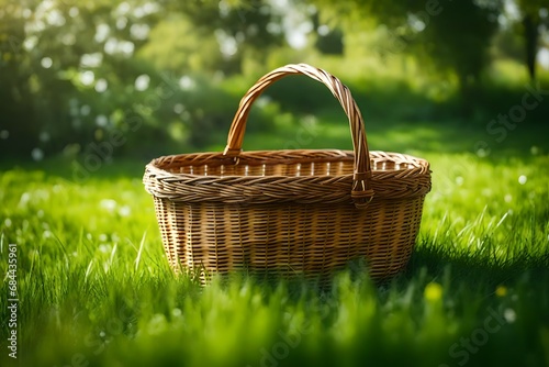 picnic basket on the grass photo