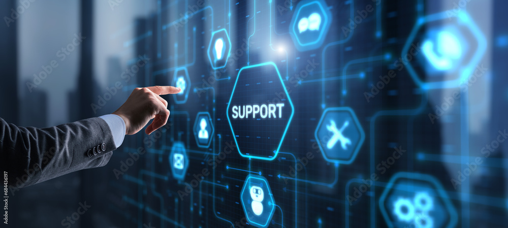 Fototapeta premium Technical Support Business Technology Internet Concept. Icon on virtual screen