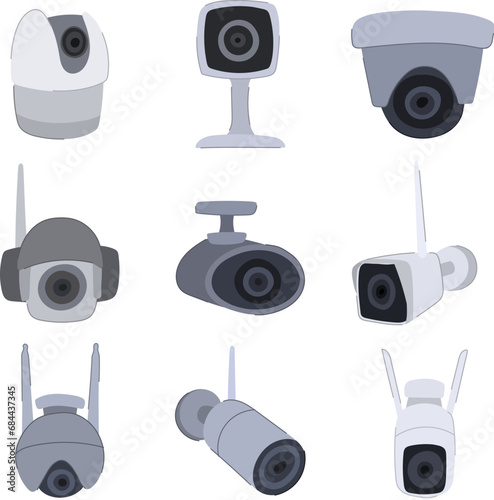 ip camera set cartoon. surveillance video, cctv privacy, system technology ip camera sign. isolated symbol vector illustration