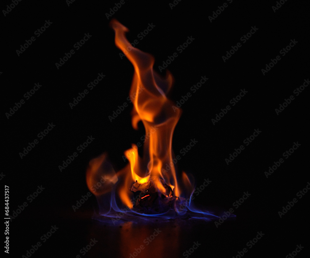 Gas flame, heat and fire with black background with night, start and light from burning in studio. Fuel, flare and glow from thermal power and art in the dark with creativity and inferno with burn