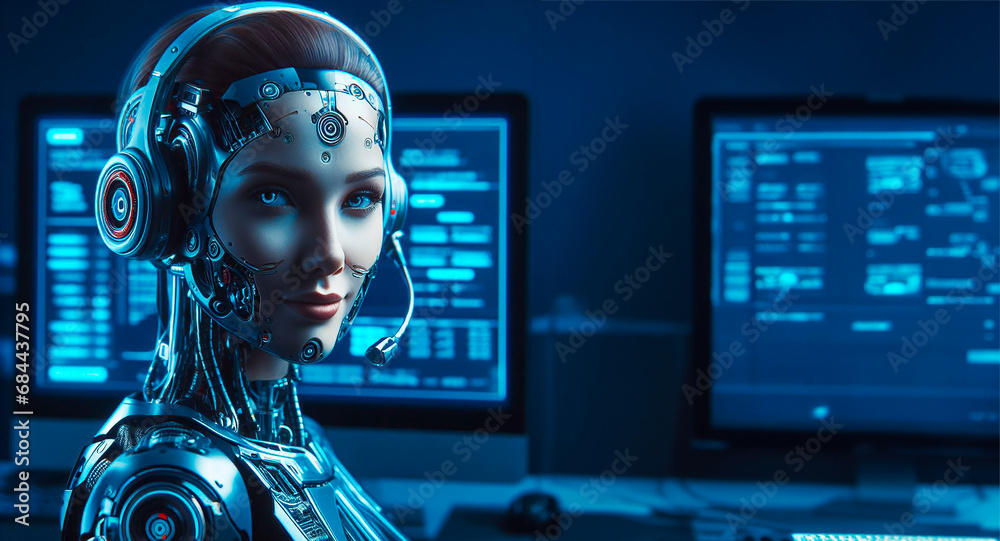Asistente de tecnología artificial. Mujer chatbot Asistente de tecnología artificial. Mujer chatbot