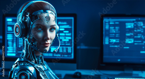 Asistente de tecnología artificial. Mujer chatbot photo
