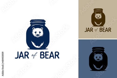 A close up of a jar of bear with a bear face on it. This asset is great for labels, packaging, and products related to honey, confectionery, or cute bear-themed items.