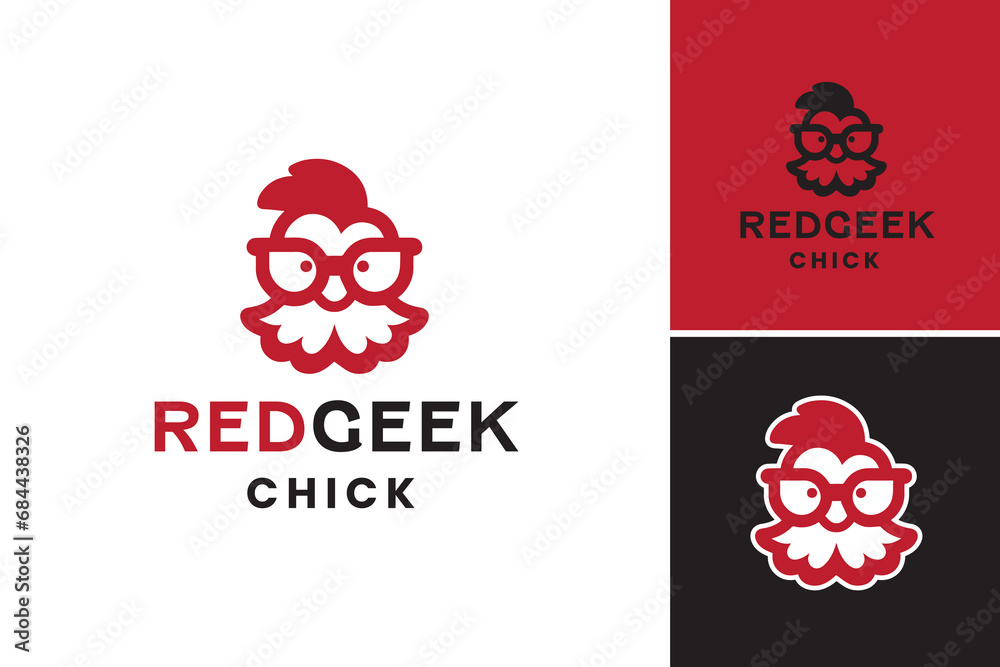 A logo for a red geek chick refers to a design suitable for a tech-savvy, fashion-forward woman. Ideal for a female-focused technology or gaming brand.