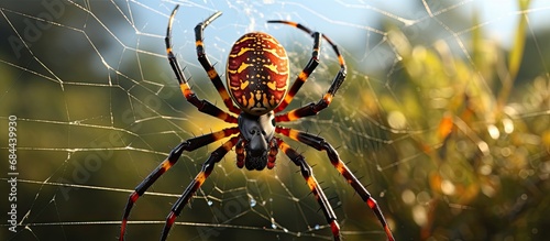 In City, amidst the expansive and diverse macro nature, a keen photographer captured the intricate beauty of an ugly yet fascinating orb weaver spider, a native Cityn spider, in its glistening web photo