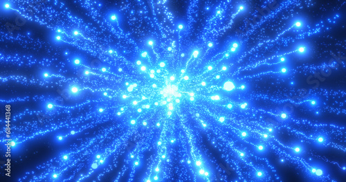 Abstract blue energy fireworks particle salute magical bright glowing futuristic hi-tech with blur effect and bokeh background