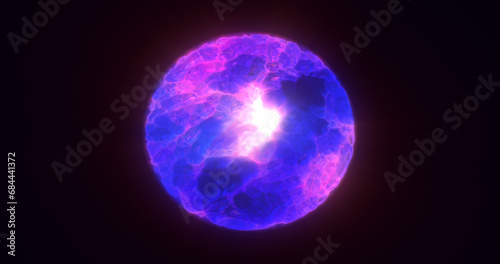 Energy abstract purple sphere of glowing liquid plasma, electric magic round energy ball background