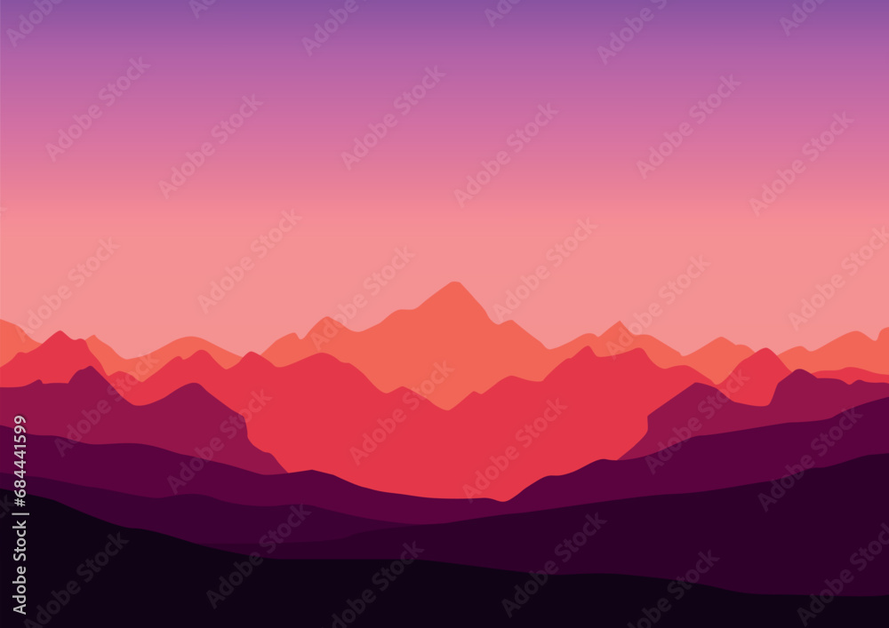 Landscape mountains with purple color, vector illustration.