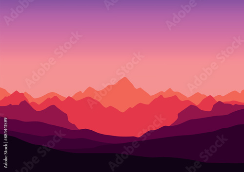 Landscape mountains with purple color, vector illustration.