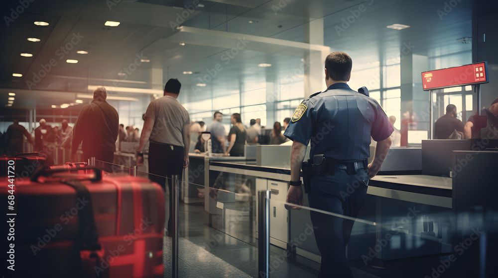 security officer at an airport terminal, guard on duty security officer at an airport terminal, guard on duty