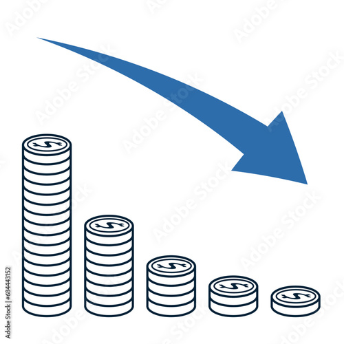 積み重なったドル硬貨・資産が減っていくイメージのベクターイラスト