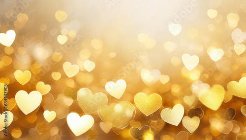 golden glowing hearts bokeh background, Valentine day love photo