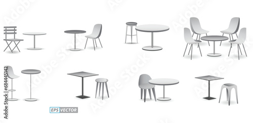 set of realistic trade exhibition chair and table or white blank exhibition kiosk or stand booth corporate commercial. 3D Render