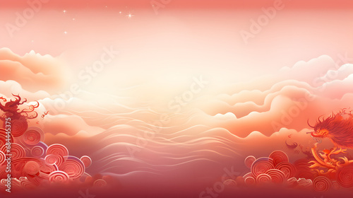 background with hearts Pink sky and clouds backgroundRed rose flowers floral background, pastel and soft floral greeting card. Mother's day, valentine's day
 photo