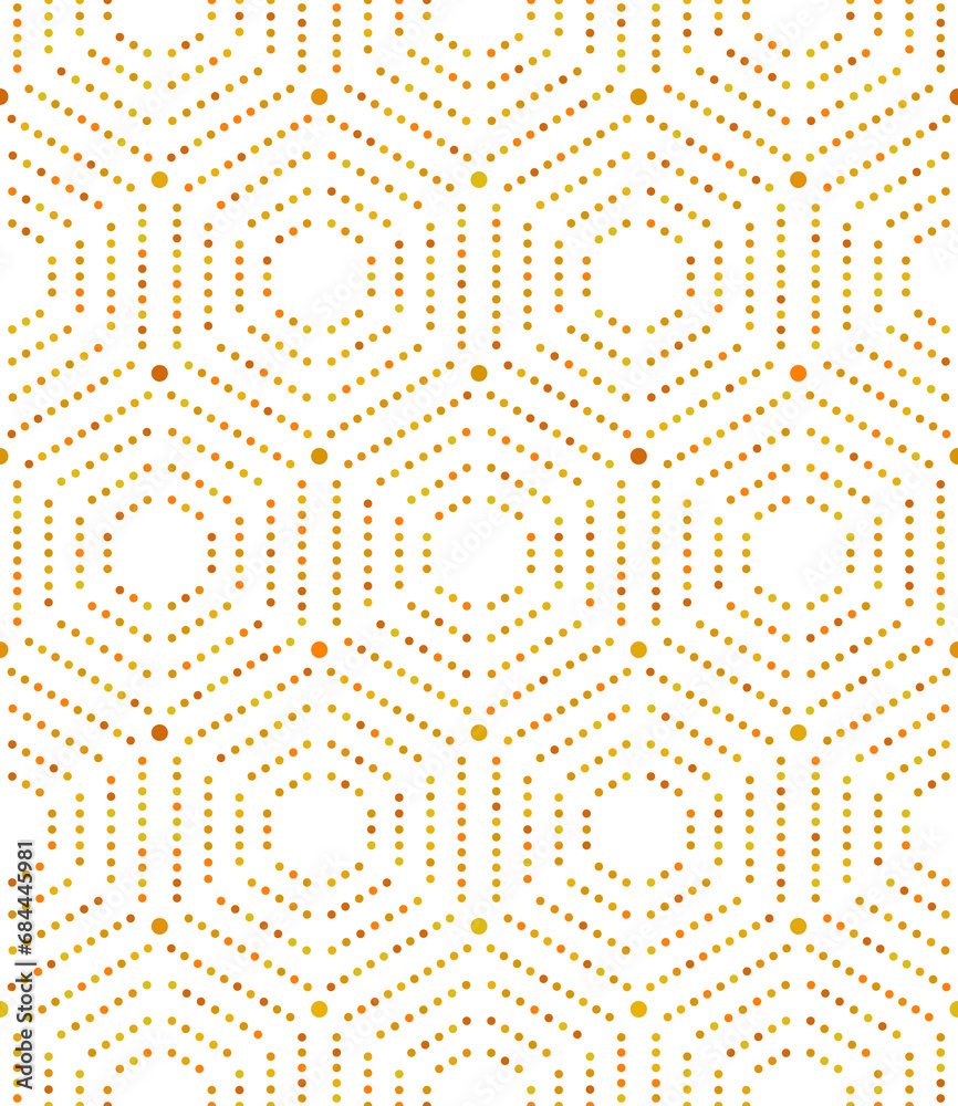Geometric repeating ornament with golden hexagonal dotted elements. Geometric modern ornament. Seamless abstract modern pattern Geometric repeating ornament with golden hexagonal dotted elements. Geometric modern ornament. Seamless abstract modern pattern