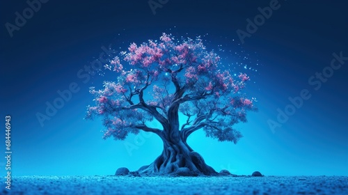 Beautiful tree on blue background. 3d illustration. Nature concept © Randu